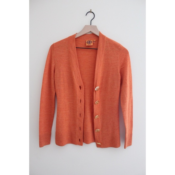 Tory Burch Sweaters - • 🍊TORY BURCH SPRING TIME ORANGE CARDIGAN SZ XXS•